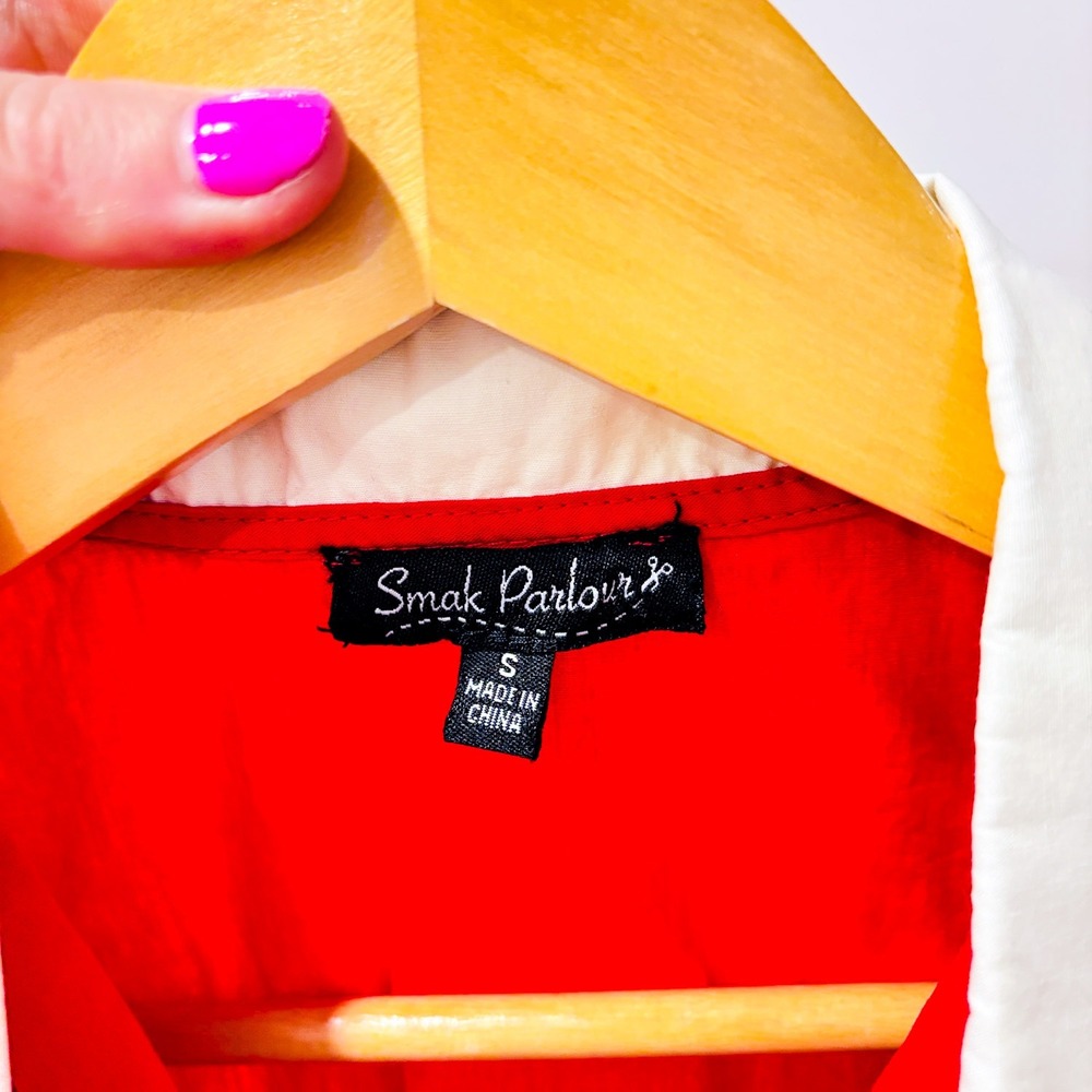 SMAK‎ PARLOUR Red Floral Retro Fit & Flare Dress Small - Picture 5 of 6